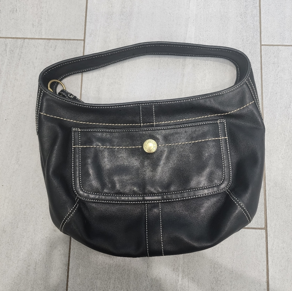 Coach Black Leather Hobo with Gold Accent